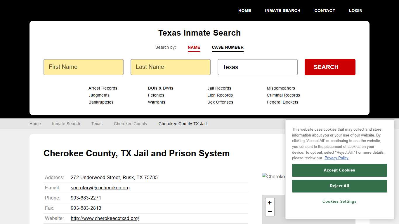 Cherokee County TX Jail Inmate Records Search, Texas - StateCourts